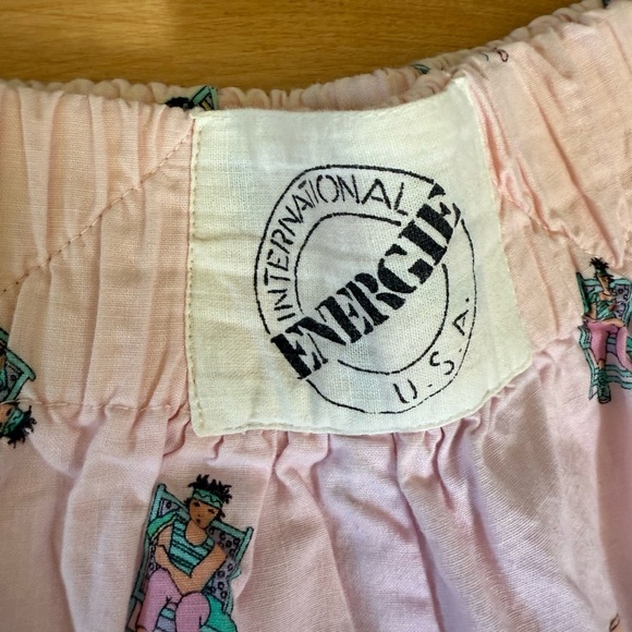 Vintage 80s International Energie U.S.A. Boxing shorts in pale pink printed - Picture 2 of 6